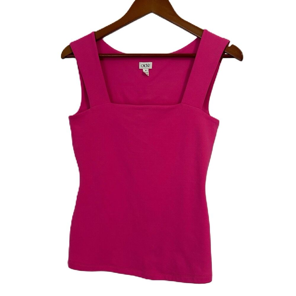 Cache Top Women M Pink Tank Square Neck Sleeveless Stretch Y2K Fairy Beach VTG